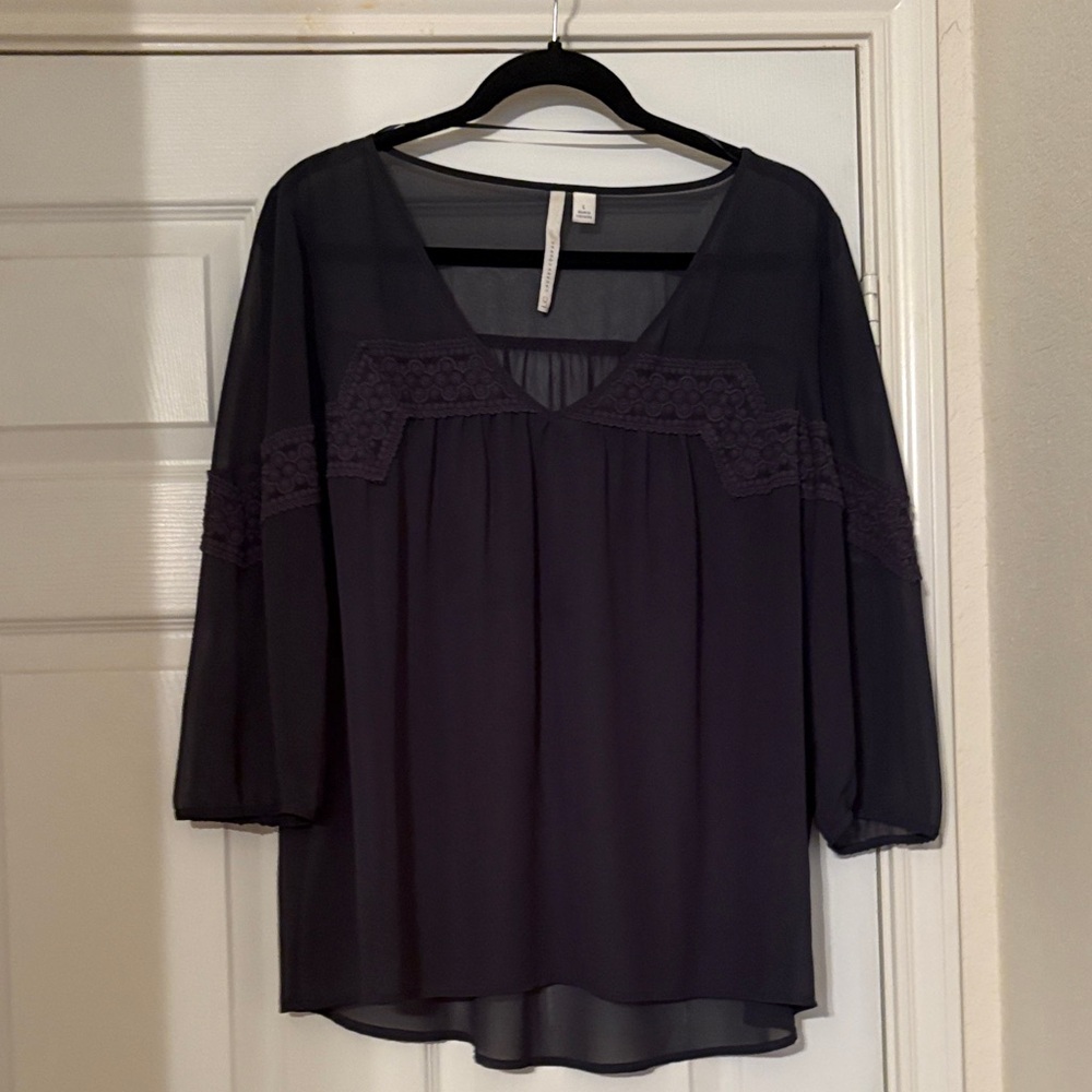 LC Lauren Conrad Grey Sheer Blouse with Lace